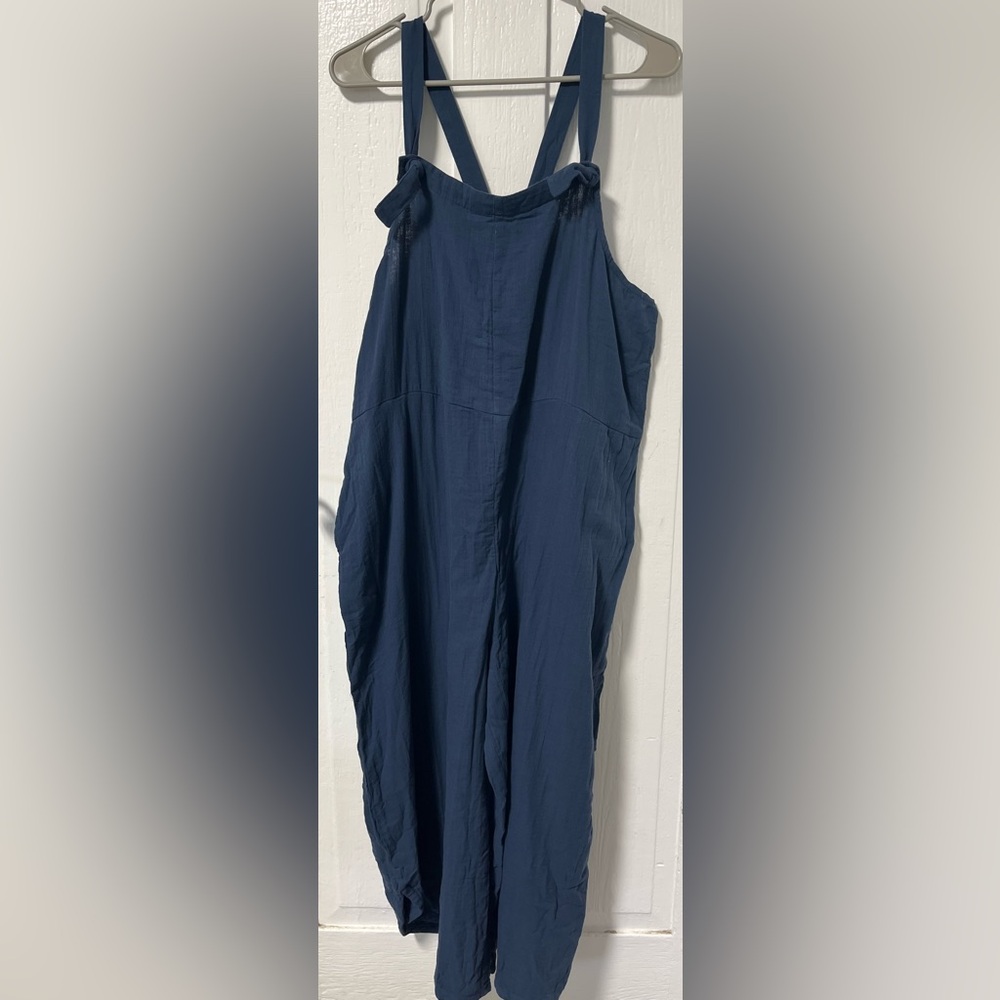 Pact Blue Jumpsuit with Adjustable Straps and Full-Length Design